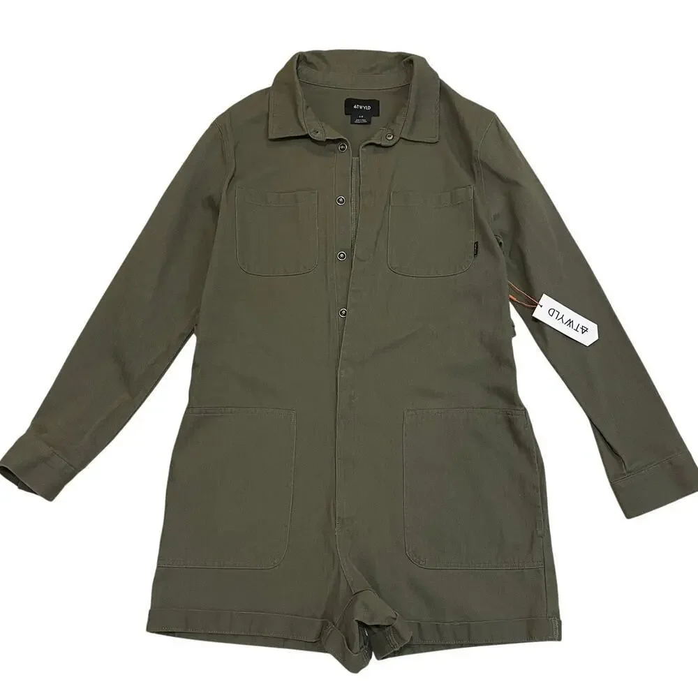 Atwyld Jumpsuit Olive Green | No Service Cotton Utility Romper Large NWT
